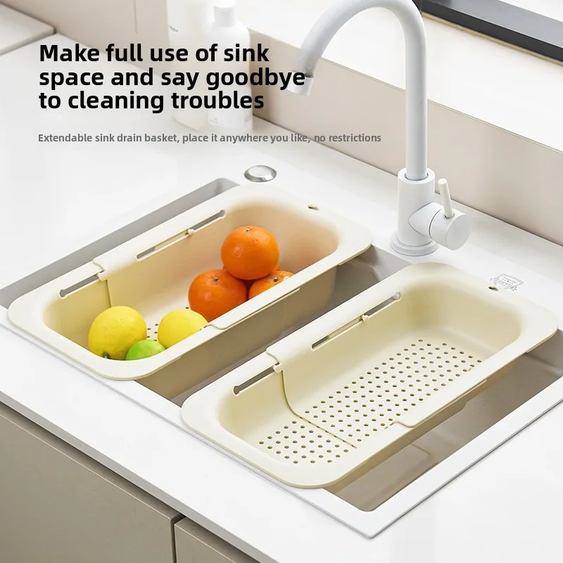 

Household Kitchen Vegetable Washing Basin with Telescopic Draining Basket and Large-capacity Multi-functional Storage Basket