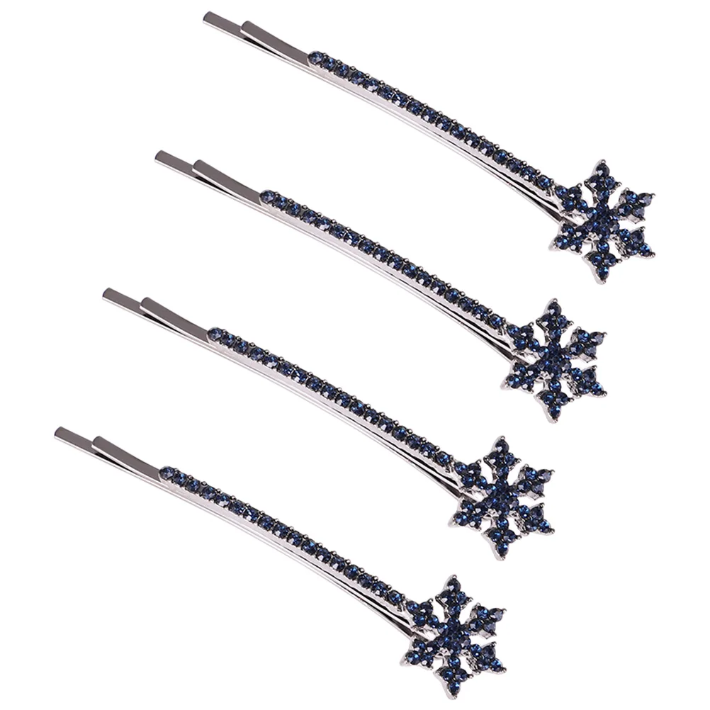 

4 Pcs Hair Pin Snowflake Accessories Jewelry Blue Clips for Women Alloy Christmas Barrettes Baby Roller