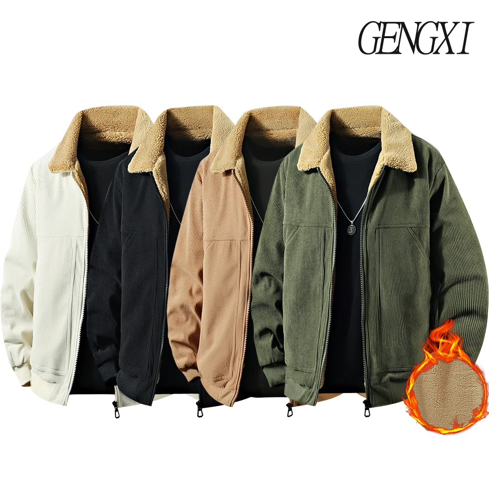 

Autumn/Winter Fleece-Lined Thickened Corduroy Cotton Jacket New Style Men's Cold-Resistant Warm Collared Coat Casual Vintage