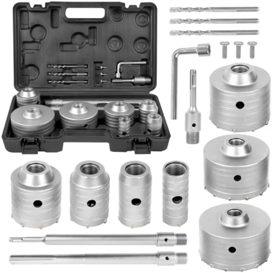 

PCS Concrete Hole Saw Kit with 2 Drill Bits SDS Plus and Max Shank Masonry Hole Saw Kit Size 30-1MM Brick Cement Block Concrete