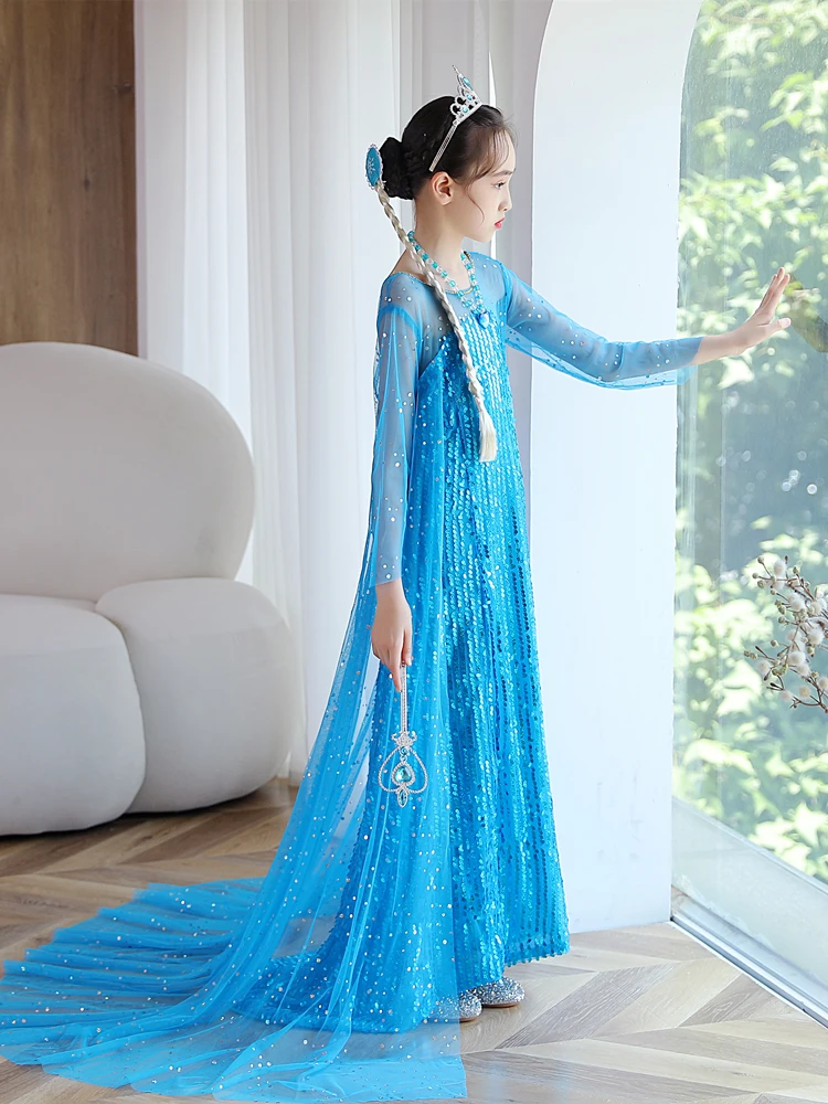 

Disney Princess Elsa Dress New Children's Ice and Snow Legend Elsa Dress Girls' Spring and Autumn Elsa High end Dress