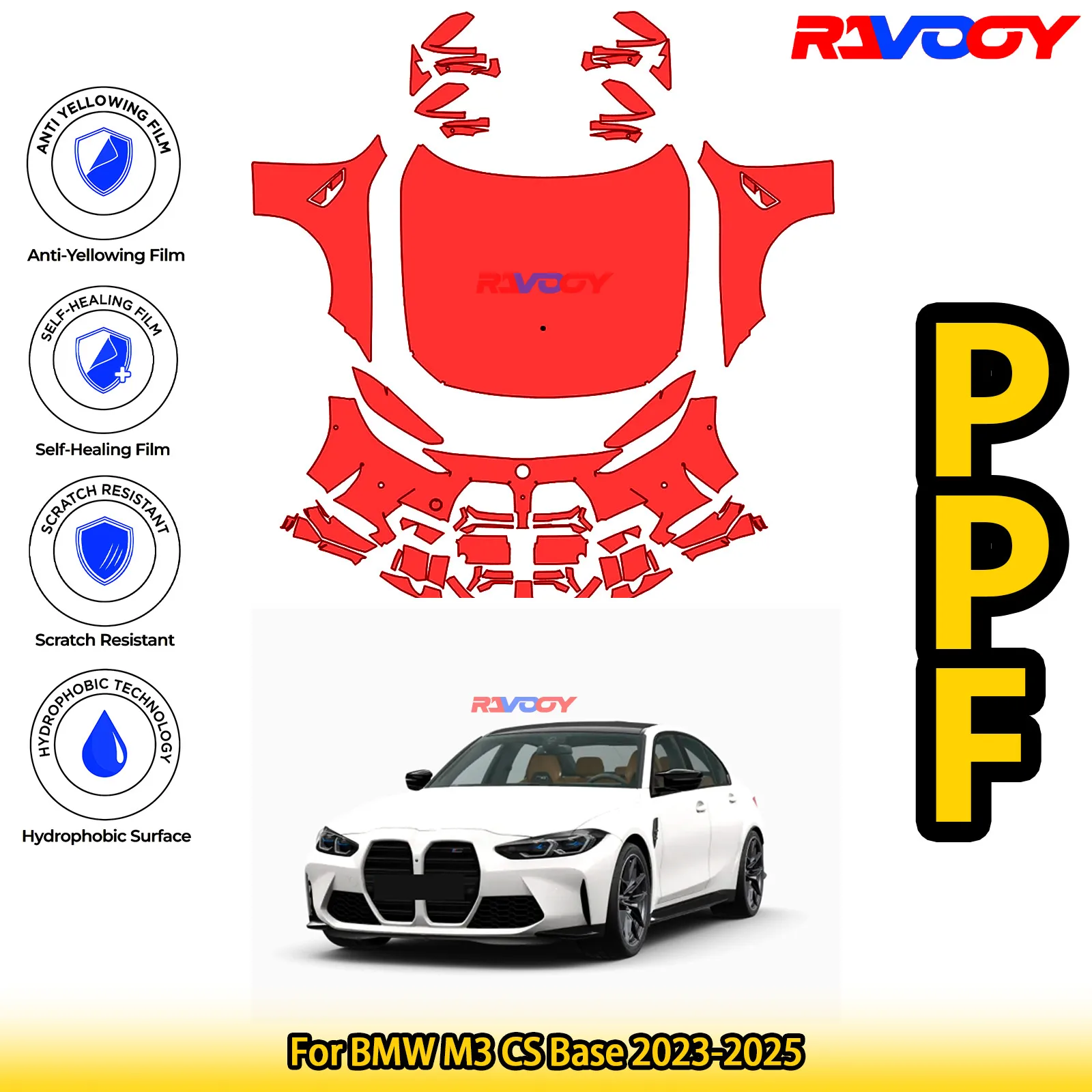 

For BMW M3 CS Base 2023-2025 Glossy Matte Black Precut front PPF Kit Paint Protection Film