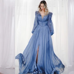 Customized Chiffon Pleat Beading Clubbing A-line V-Neck Bespoke Occasion Gown  Long Dresses