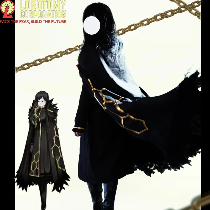

Lobotomy Corporation Cosplay Costume Binah Sephirah Outfit Two-Tone Wig Hexagonal Pattern Black Shawl Formal Shirt Full Set