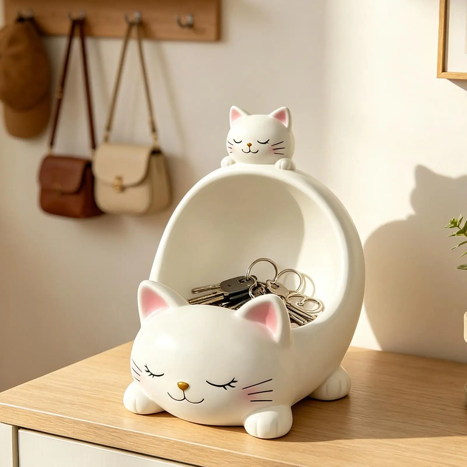 Jewelry Holder Dish Cute Cat Figurine Multifunctional Decor Key Holder Tray For Watches Hair Clips Coin Rings Necklace Earrings
