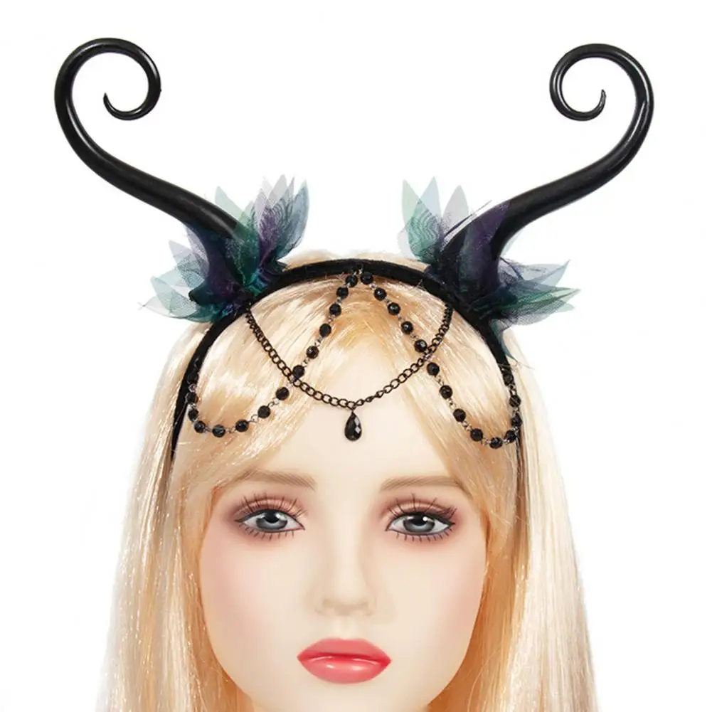 Cute Witch Headband Black Elf Flower Fairy Halloween Witch Headband Hair Hoop Cosplay Accessory for Cosplay Photos Props Dark