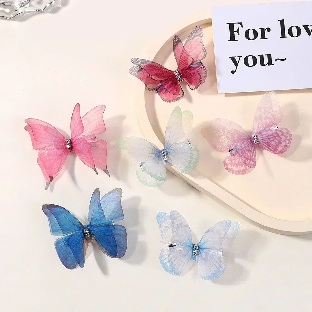 5pcs/set Cute Mesh Double-layer Simulation Butterfly Hairpins for Lovely Girls Princess Colorful Gradient Headwear Hair Clips