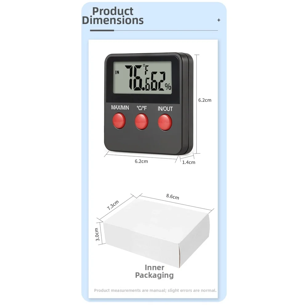 Humidity Gauge Digital Hygrometer Measuring Range -50 70 C Accuracy 1 C Resolution 0.1 Thermometer With Clip Stand
