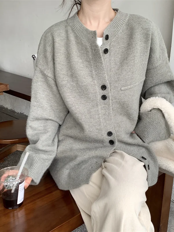 

ay Knitted Open Cardigan Women's Casual Sle Loose Outerwear Autumn Winter Faion Sweater Jaet Korean Lazy Sle