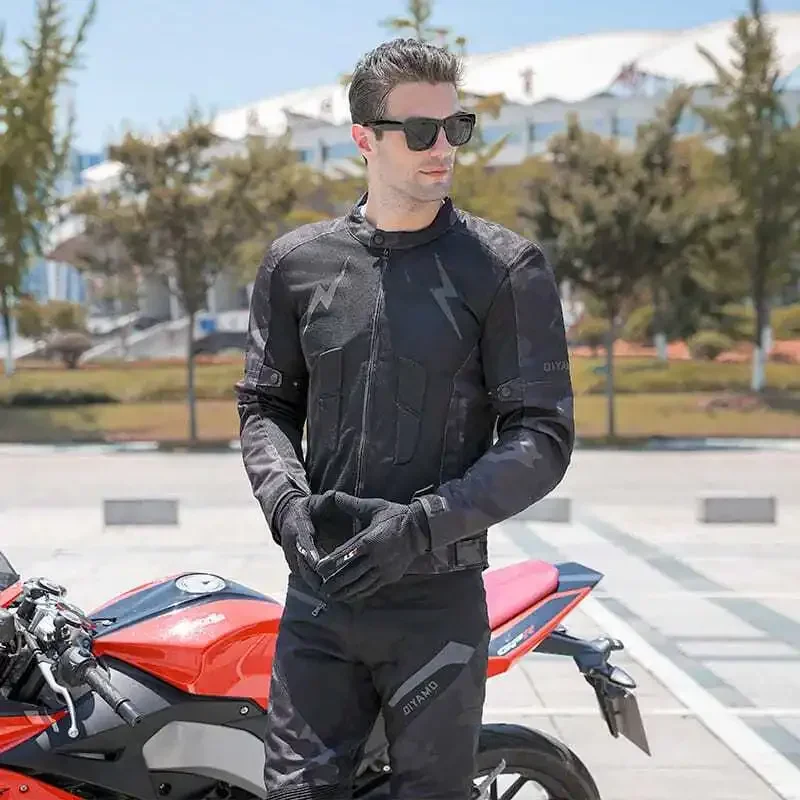 Summer motorcycle cycling suit men's mesh breathable camouflage riding jacket cross-country racing motorcycle suit anti-fall