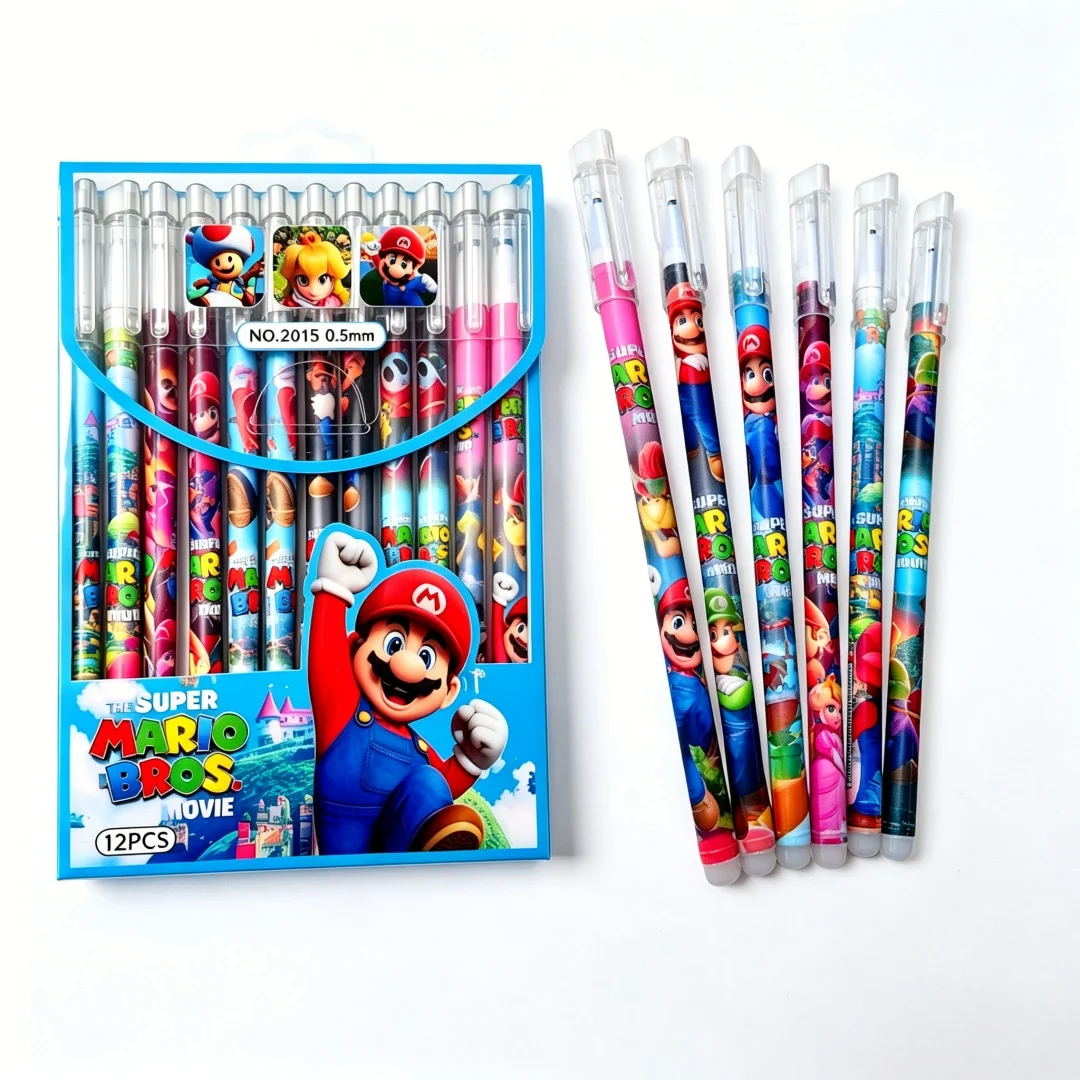 

Super Mario Bros Gel Pens Set, 12pcs 0.5mm Anime Pens for School & Office, Cute Stationery Gift for Mario Fans