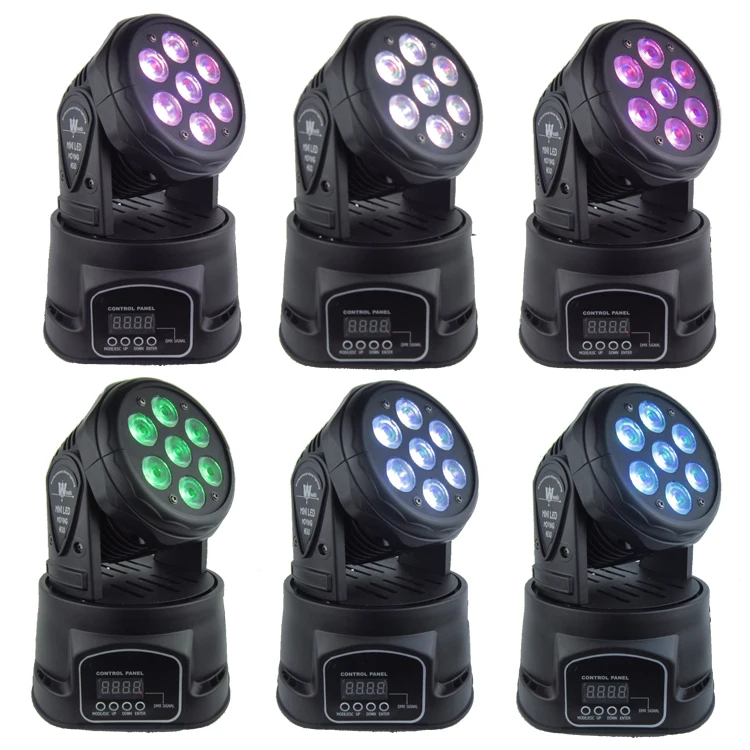 Hot Selling 7*10w Led Mini Moving Light RGBW 4 in 1 DMX512 Move Head Light mini moving head