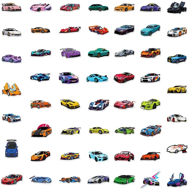 10/30/50PCS Colorful Super Car PVC Sticker Aesthetic Sticky Decoration Scrapbooking Korean Stationery School Supplies for Kids