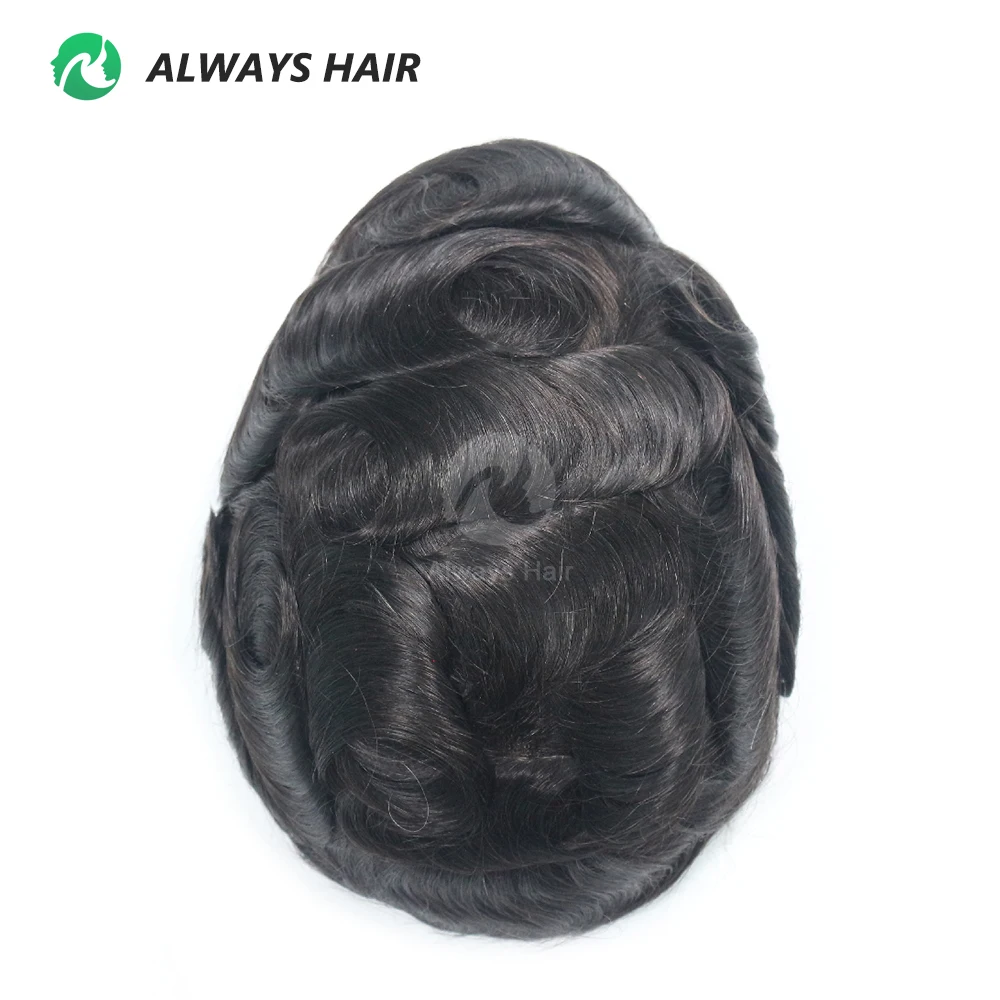 Alwayshair-جميع الدانتيل الفرنسي الرجال الشعر المستعار غير مرئية خط الشعر جيدا ابيض معقود شعر مستعار الذكور