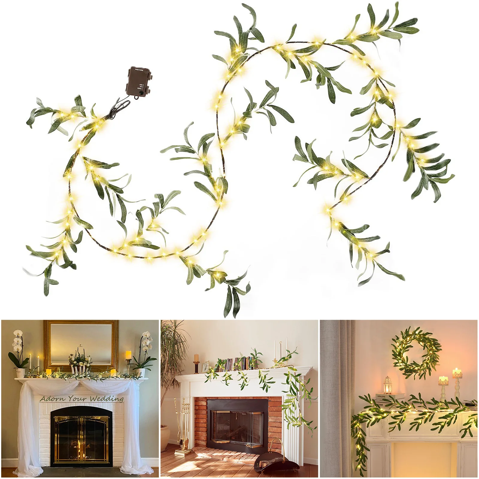 led-シミュレーション-ラタン-ライト-電池式-グリーン-リーフ-ラタン-ライト-タイミング-壁装飾ライト-屋内屋外装飾用