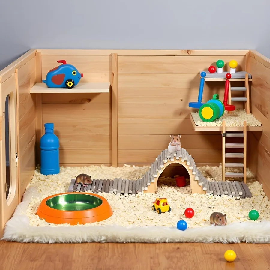 Игрушки для хомяков, гибкий хомяк, деревянный мост, дверной забор, жевательные игрушки для хомяков, декор, стоящее восхождение для песчанки, шиншиллы, маленькое