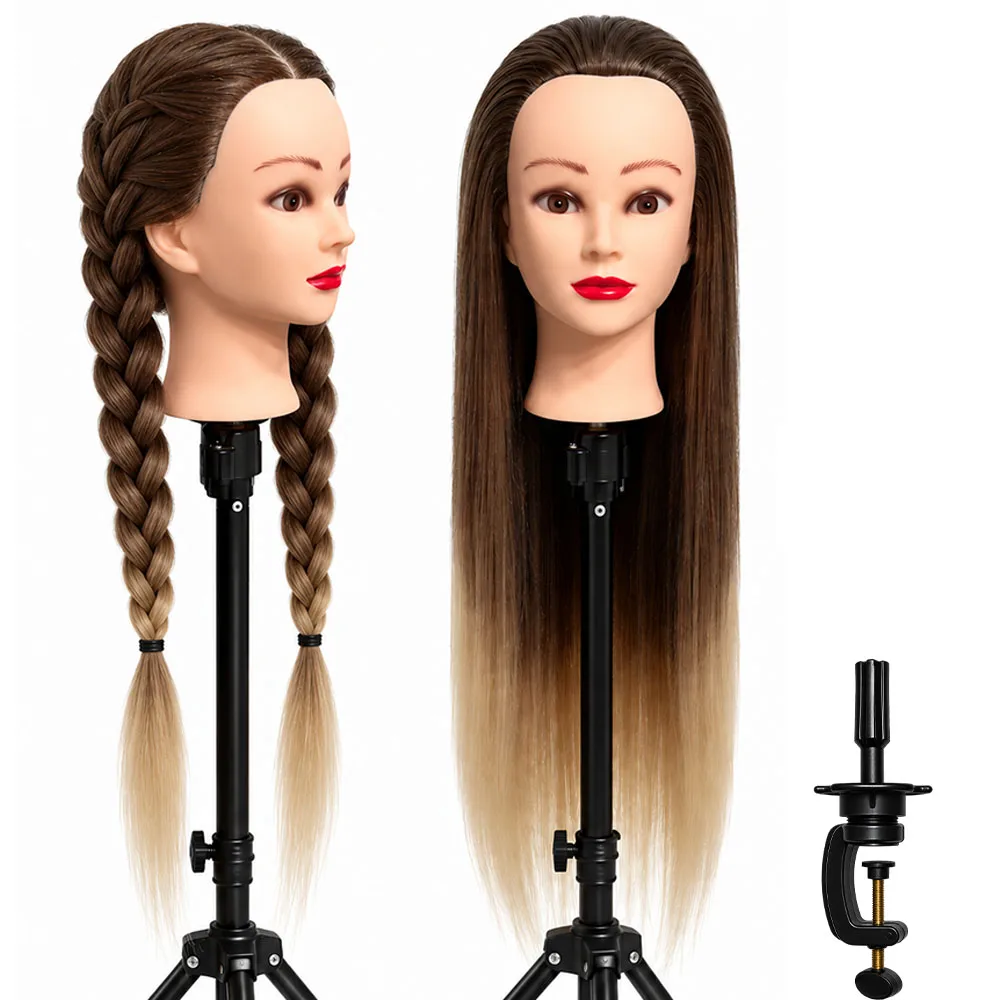Long Hair Mannequin Head Practice Training Head for Hair Styling Cosmetology Manikin Head Hairdressing Braiding with Stand