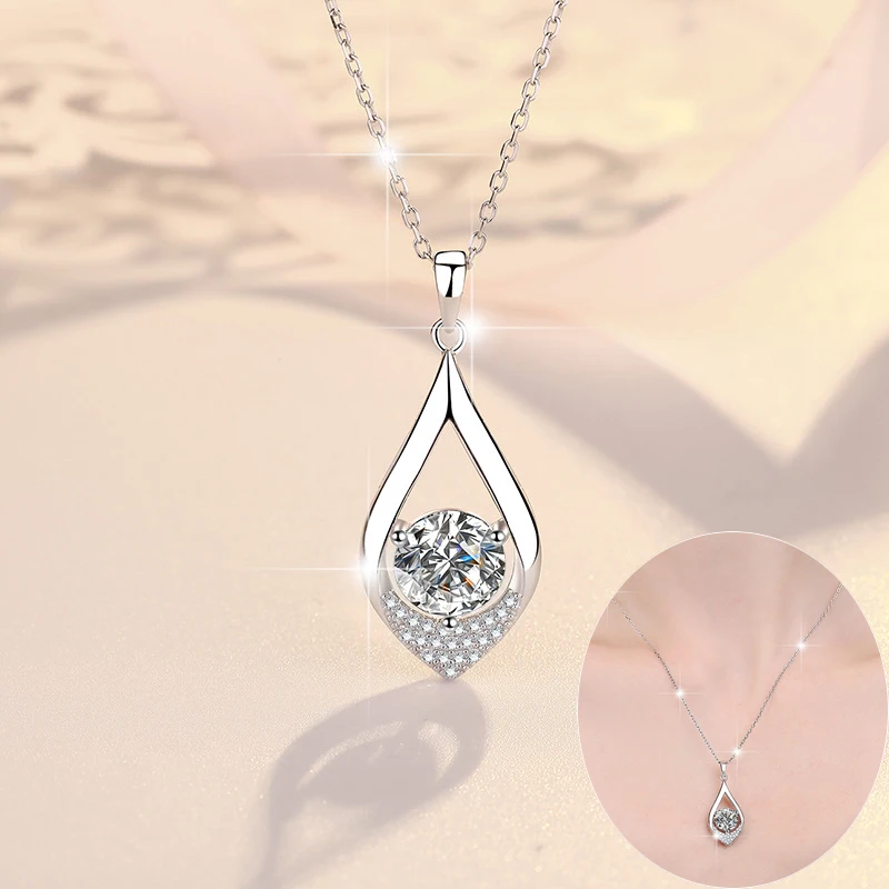 

Apaison Real 1 Carat Moissanite Women Necklace Pendant 100% 925 Sterling Silver Clavicle Chain Girlfriend Gift Wholesale