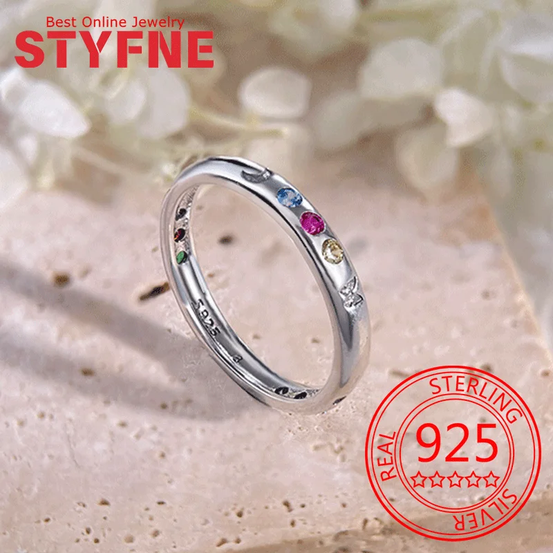 

Ring 925 Sterling Silver Women for Colorful ring Zircon Fine Silver Jewelry Anniversary Gift Bridal Ring