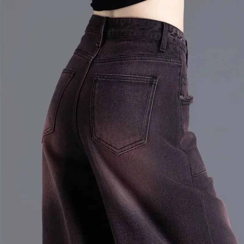 กางเกงยีนส์ทรงหลวมสไตล์เกาหลี เอวสูง ขาบาน สำหรับผู้หญิง แฟชั่นฤดูใบไม้ร่วงและฤดูหนาว