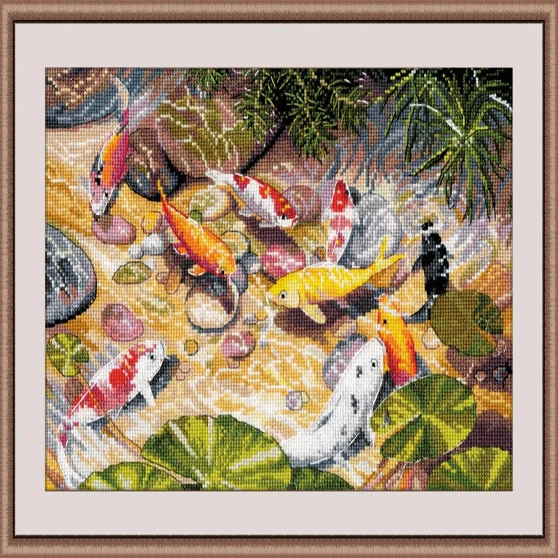 YIHAN-Embroidery Koi Carps, Cross Stitching Kits, 14CT Aida Counted Canvas, Free Shipping, Housewarming, 9