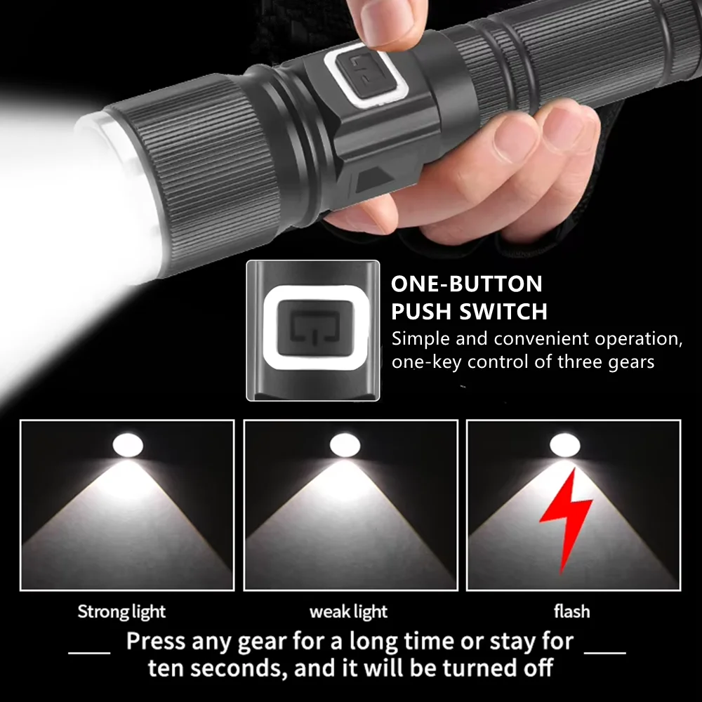 High Power  Long Range LED Rechargeable Flashlights high lumens Type-C USB Tactical Torch Flashlight Camping Lantern