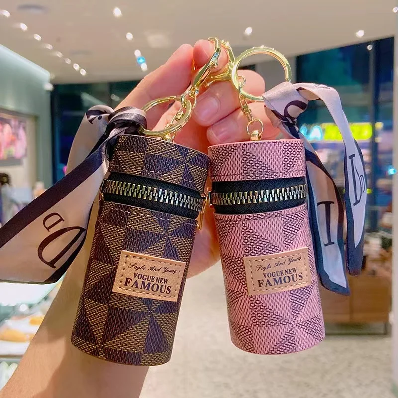Luxurious and Exquisite Personalized Storage Bag Leather Bucket Lipstick Bag Silk Scarf Key Chain Pendant Female Ornaments Key