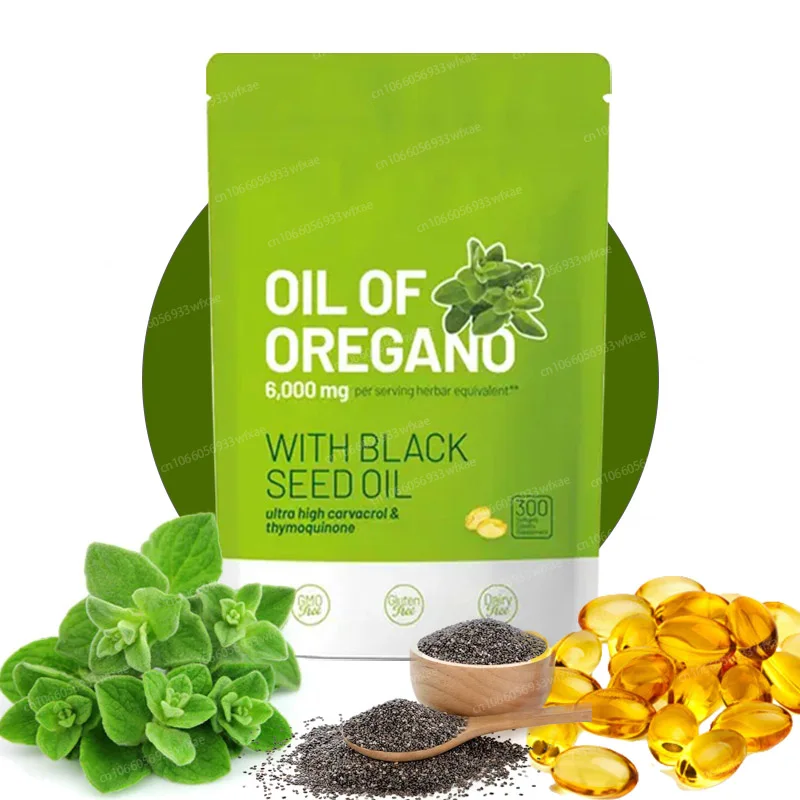 Oreganoöl mit Schwarzkümmelölkapseln 300, Antioxidans mit Softgel und Immununterstützung, verbessert die Atemgesundheit