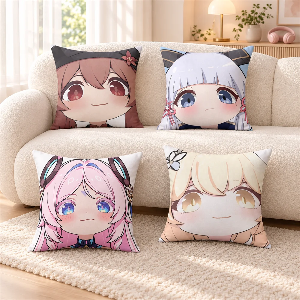 Lumine Hu Tao Genshin Impact Cushion Cover Soft Short Plush Pillow Cases Hidden Zipper Cutecore Sofa Bedroom Home Decor Gift