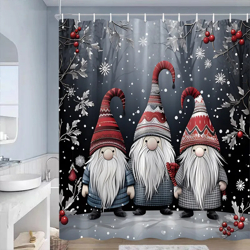 Cute Blue Snowman Christmas Shower Curtains Xmas Gift Winter Forest Cedar Nature Scenery Home Bathroom Decor Bath Curtain Set