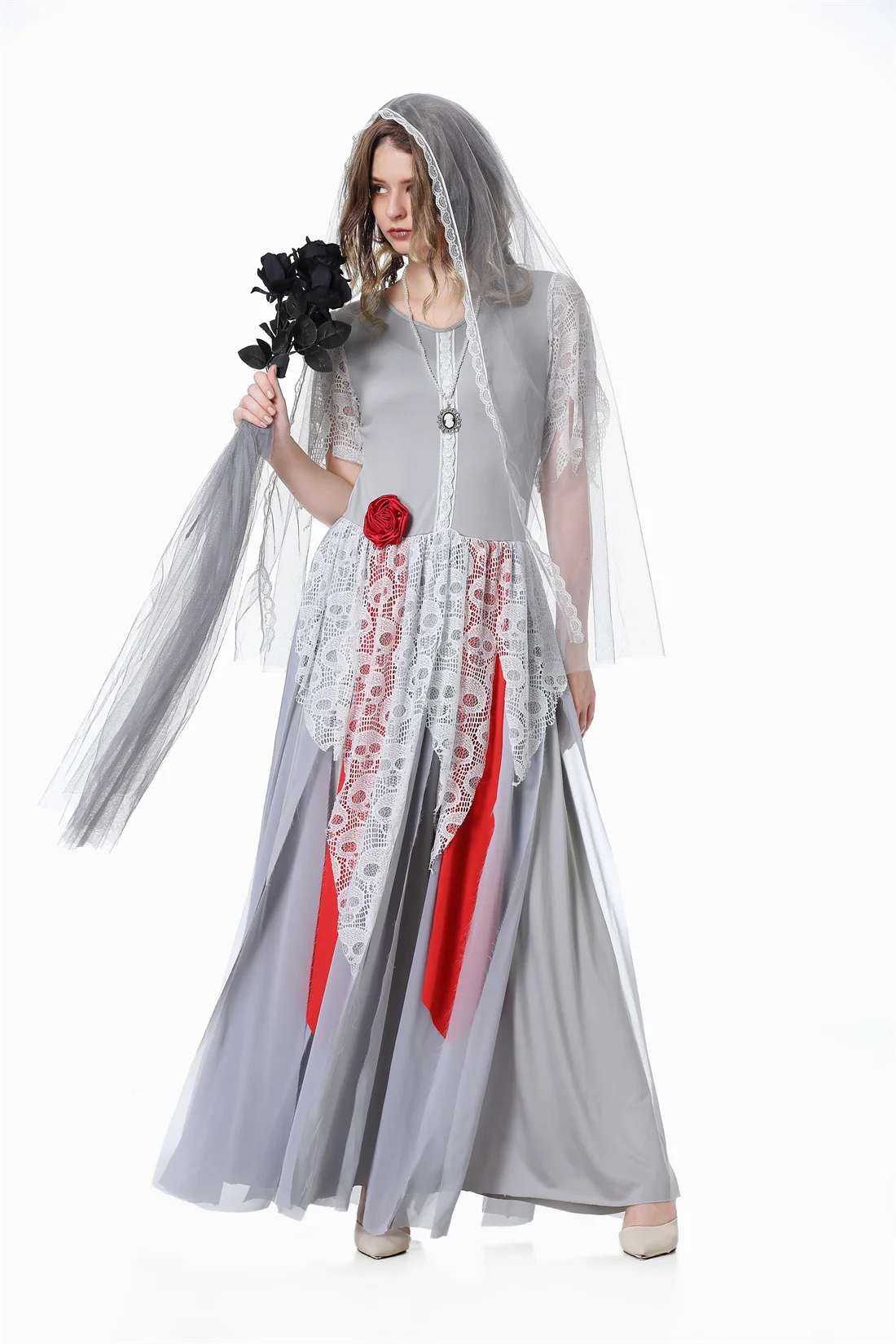 Costume de Cosplay Effrayant de Zombie de la Mariée Fantôme Gothique d'Halloween, Robe de Barrage de Vampire d'Horreur Vintage pour Couples, Journée Mexicaine de la Fréquence