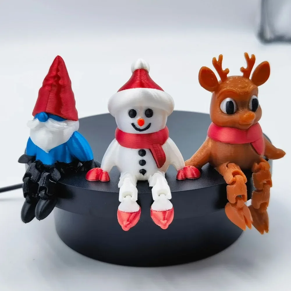 3D Printed Xmas Creature Statue Kit Snowman Deer Cat Assortment for House Workplace Table Rack Festive Adorn Desk Ornament