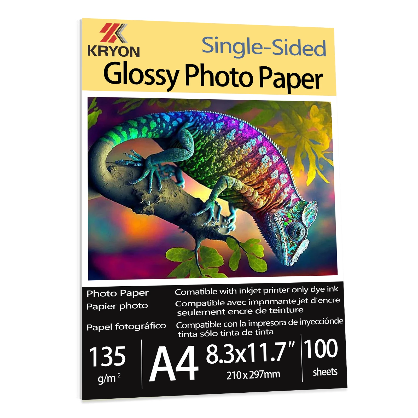 KRYON A4 100 ورقة جانب واحد ورق رقيق لامع طباعة الصور النافثة للحبر 8.3X11.7 "حجم الرسالة 37 رطل لتقوم بها بنفسك صورة طباعة الصور 135gsm