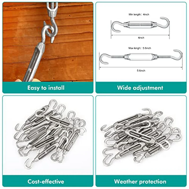 

PA-12 Pack Hook and Hook Turnbuckle for Cable Wire Rope Tension, 304 Stainless Steel Wire Rope
