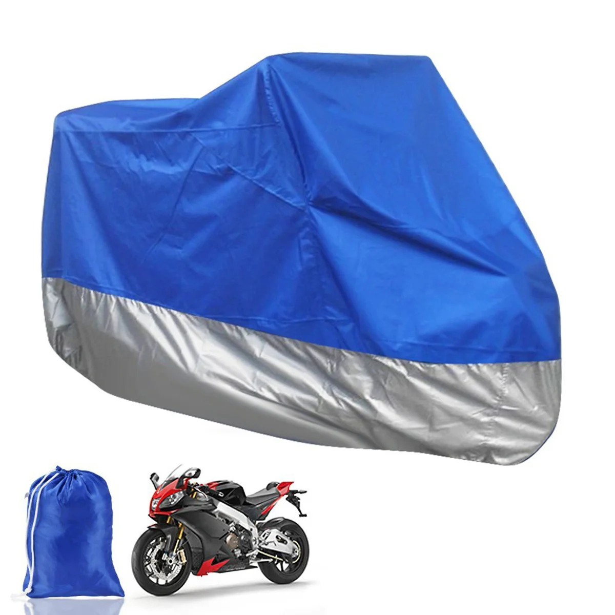 

Универсальный чехол для мотоцикла Xl, синий, серебристый, устойчивый к атмосферным воздействиям полиэстер, мотоцикл, квадроцикл, скутер, пылезащитный, водонепроницаемый, защита от солнца и дождя