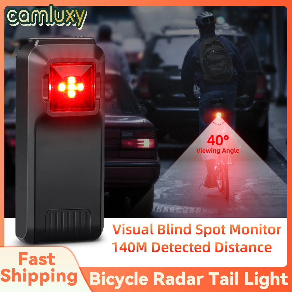 Camluxy Bicycle Radar Tail Light 40° Viewing Angle Bike Rearview Sensor Vehicle Approaching Warning Cycling Rear Brake Sensing