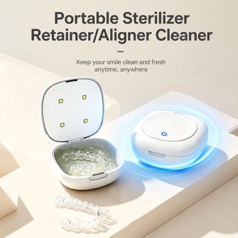 Portable Invisible Braces Sterilizer with 4 UVC Lamp Beads, UV Disinfection Denture Storage Box for Retainer Mouthguard