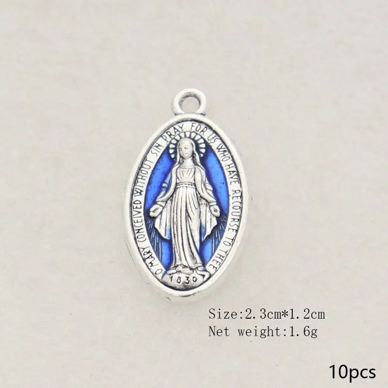10pcs/set Blue Enamel Virgin Mary Charms For Jewelry Making DIY Earrings Necklaces Jewelry Finding Accessories multi-size