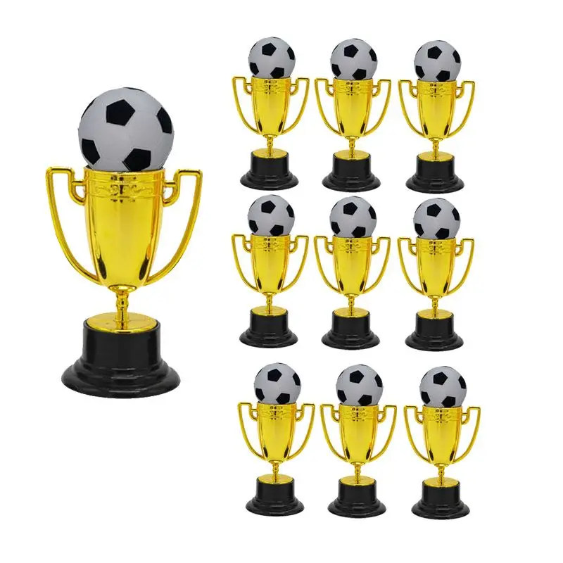A07T-10 Pcs Mini Trophies With Mini Soccer Ball, Gold Trophy Award For Party Favors, Props, Rewards