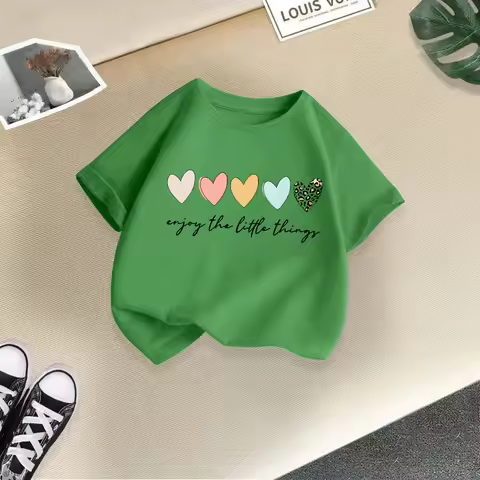Colorful 9-Hearts Print Cotton Kids Tee product image