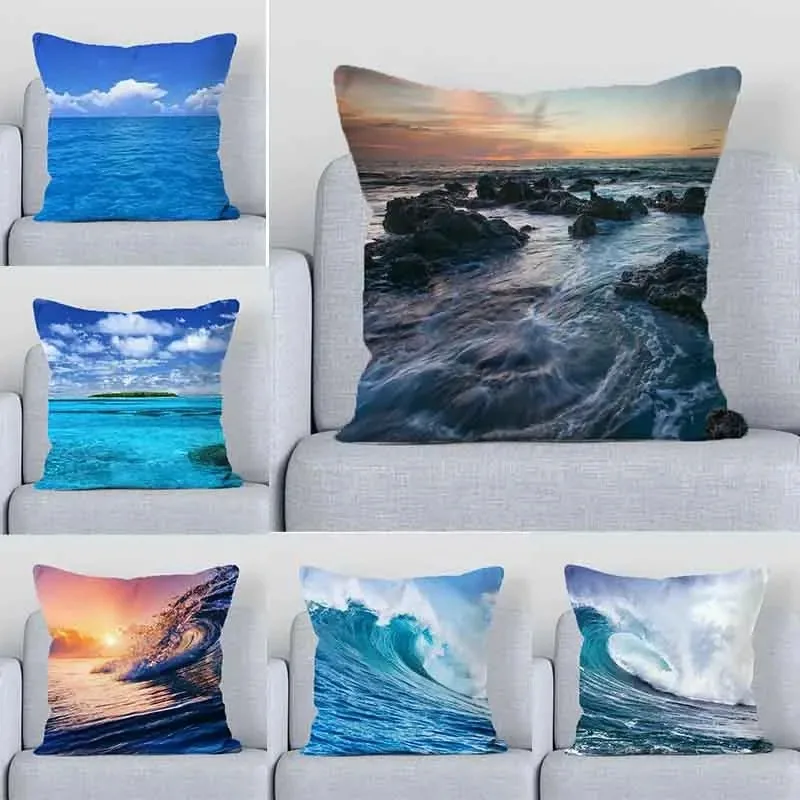 

Living Room Decorative Pillowcase Ocean Beach Spray Pattern Cushion Cover Luxury Home Decoration