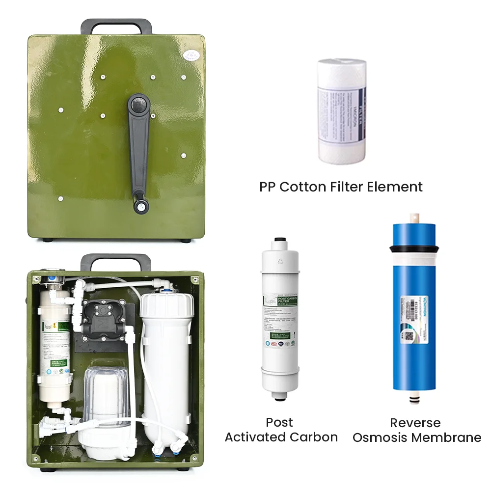 

Portable Outdoor Water Purifier Hand Crank Camping RO Reverse Osmosis Water Filtration Equipment