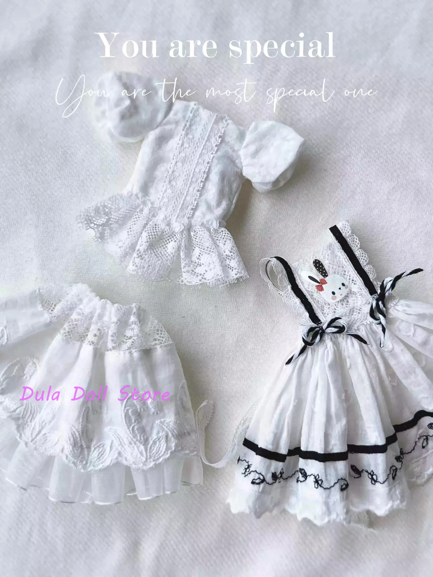 Dula Doll Clothes Dress Black and white rabbit strap dress Blythe Qbaby ob24 ob22 Azone Licca ICY JerryB 1/6 Bjd Doll