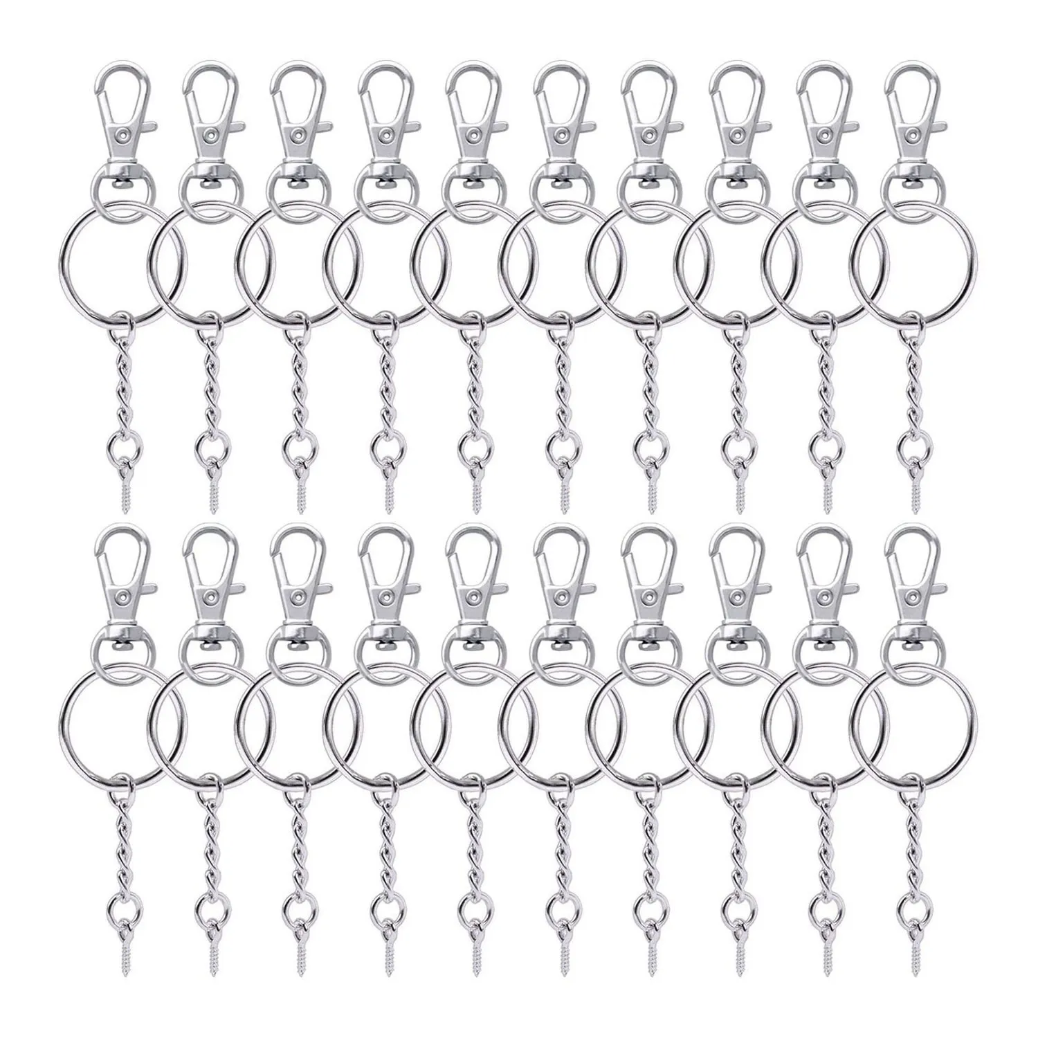 50 Pieces Metal Swivel Clasps Lanyard Snap Hook Lobster Claw Clasp and Key Rings Keychain with 11mm Screw Eye Pins