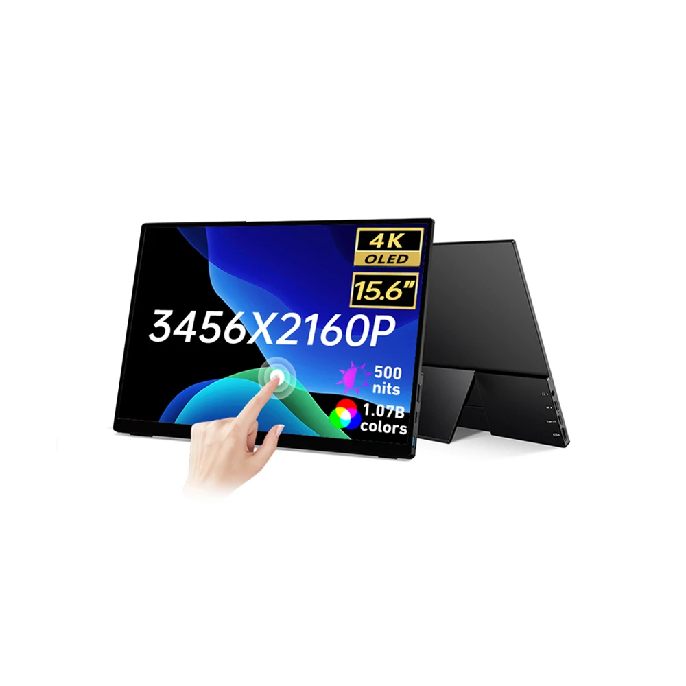 15.6 Inch 4K OLED Monitor Portable Touch Screen Eye Care Display Anti-Blue Light No-Flickering 60Hz Refresh for Office Gaming