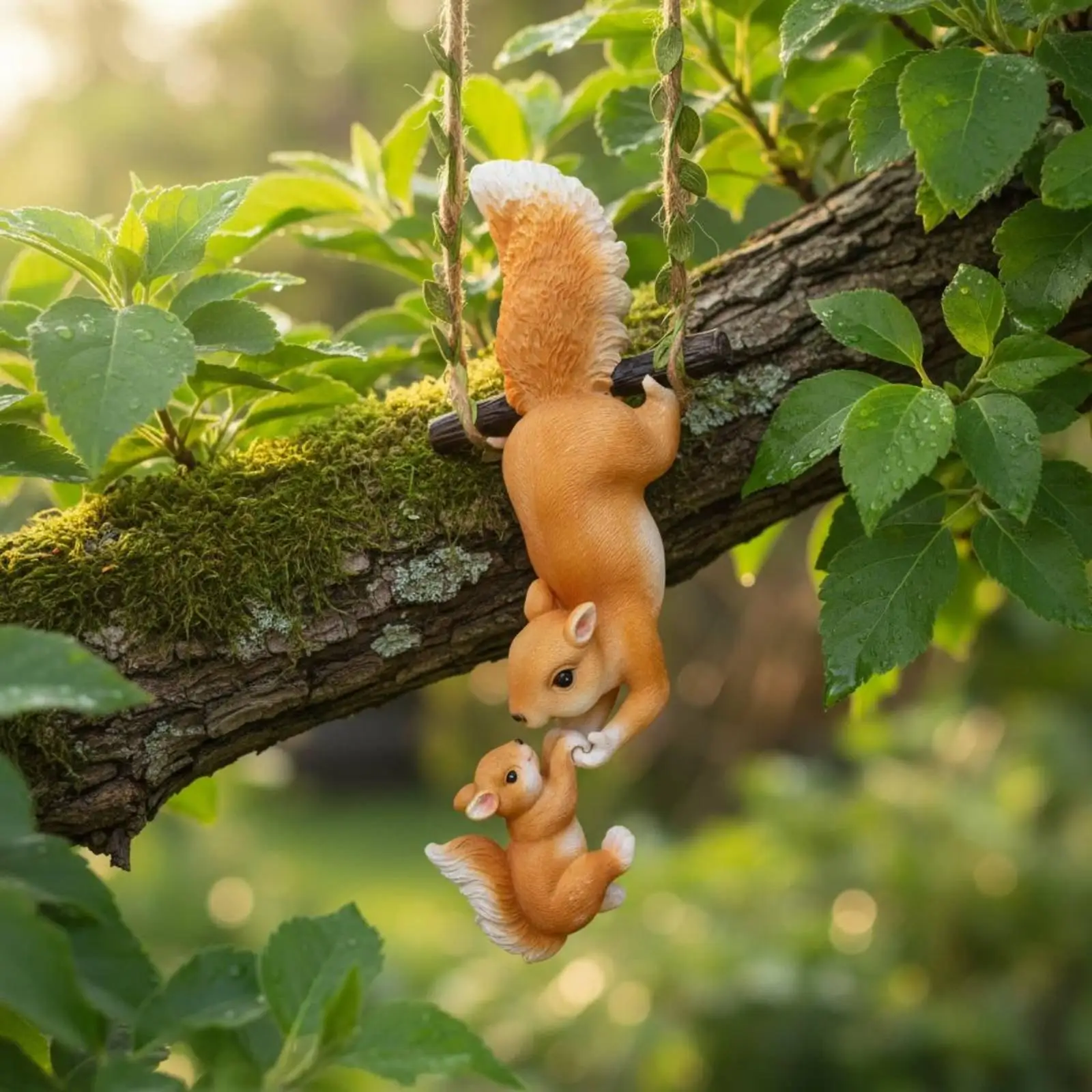 Resin Squirrel Hanging Outdoor Figure Woodland Animal Decoration for Patio Garden Tree Nursery Wall Ornament
