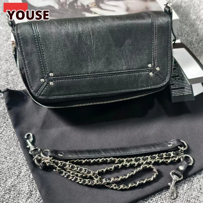 

Женская сумка через плечо из натуральной кожи с регулируемым ремешком-цепочкой и внутренним карманом, сумка-раскладушка с цепочкой ﻿ ﻿