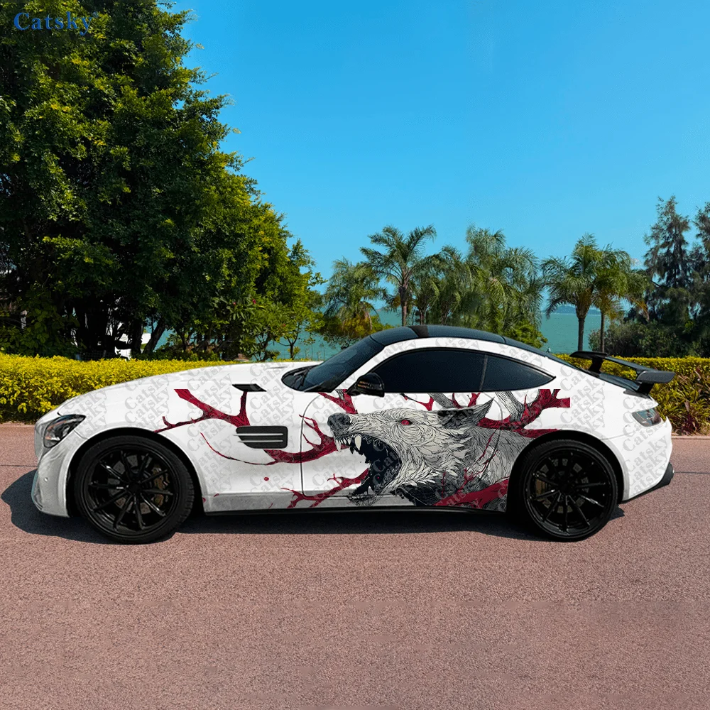 

Наклейки на боковые части автомобиля CATSKY, 2 шт., с изображением оленя и волка с оленьими рогами. | Самоклеящиеся водонепроницаемые и устойчивые к царапинам наклейки из ПВХ, модные декоративные элементы