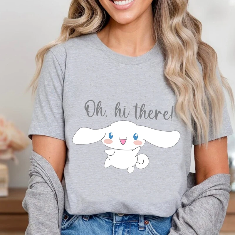 Cute Cinnamoroll printed ladies T-shirt pure cotton short-sleeved casual tops cartoon women's clothing