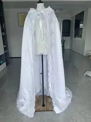 HIgh Quality Long Wedding Wraps Real Image Lace Appliques Edge Floor Length Bridal Jacket With Hood White Ivory Custom Made